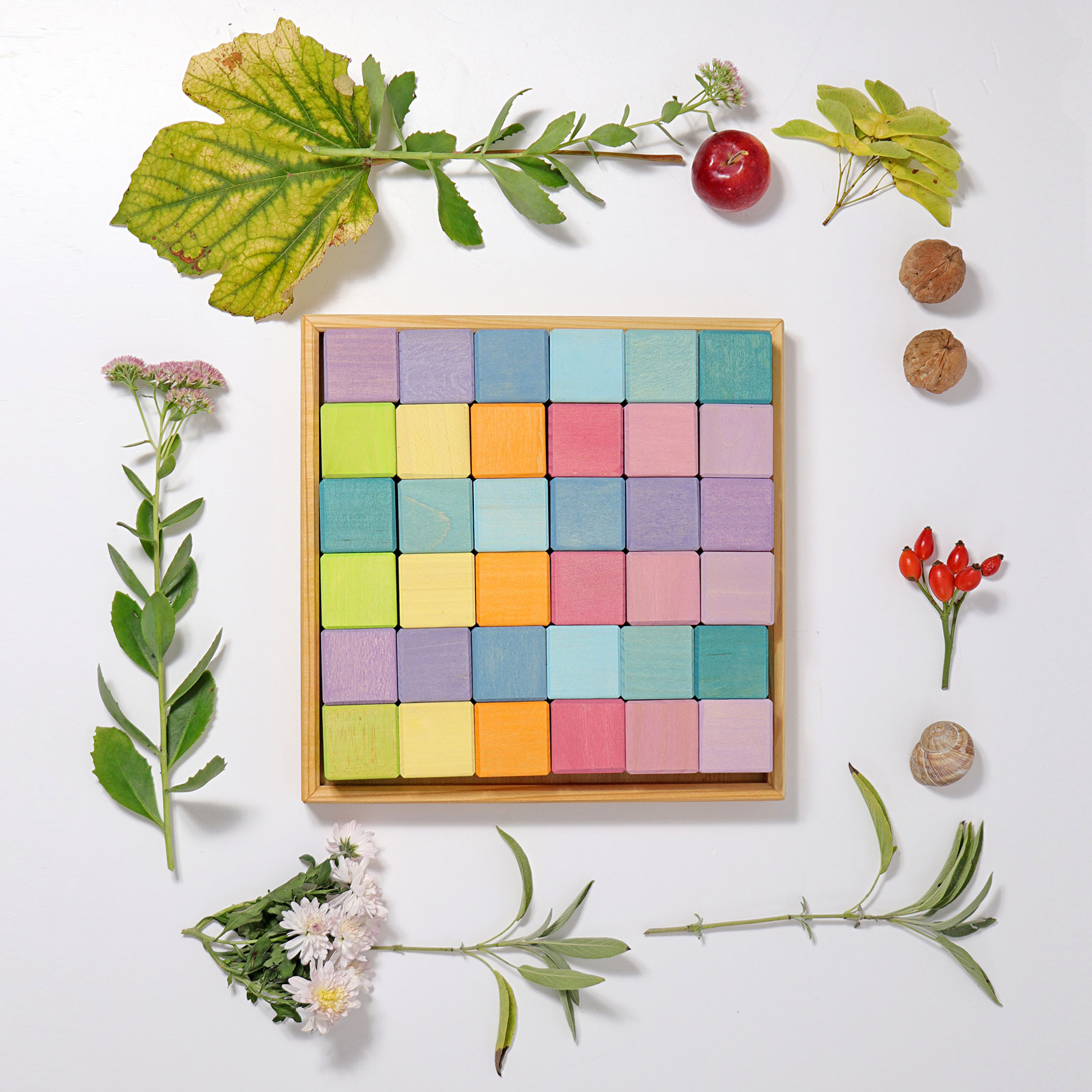 Grimm's - Set de cubes en bois Mosaïque, couleurs pastel