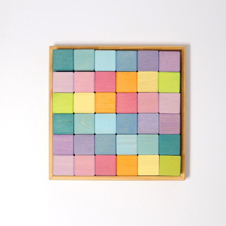 Grimm's - Set de cubes en bois Mosaïque, couleurs pastel