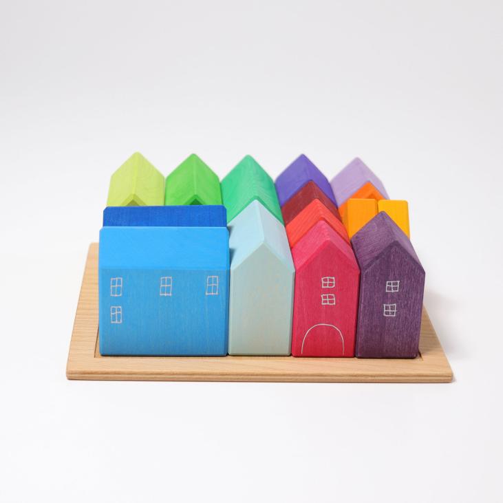 Grimm's - Set de 15 maisons colorées en bois