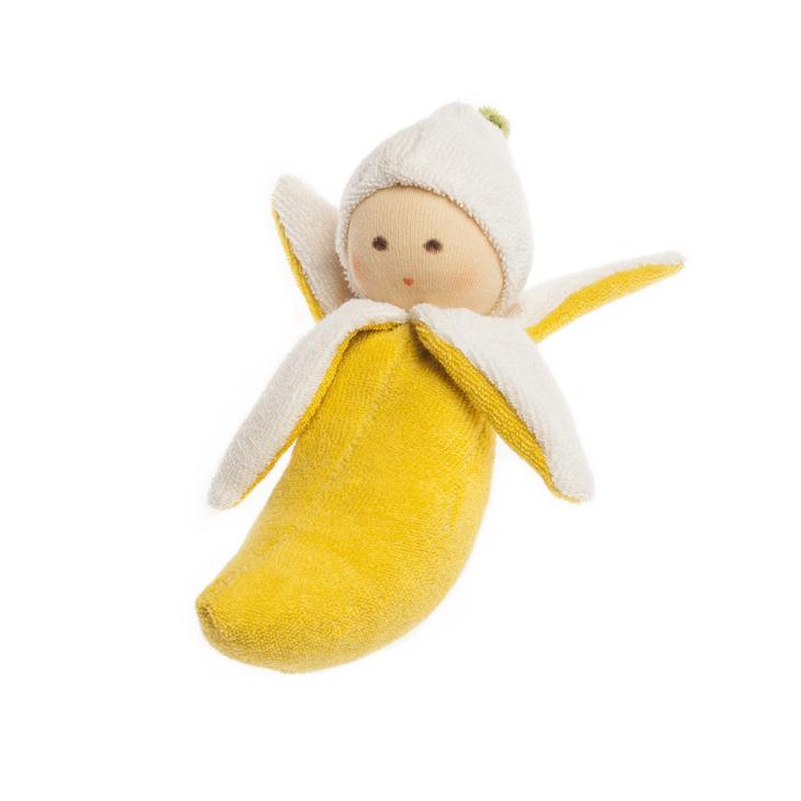 Hochet banane coton biologique, hochet Nanchen, hochet bio