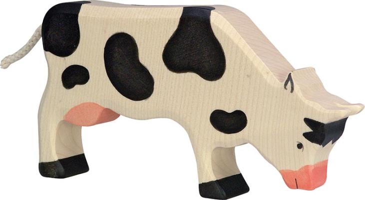 figurine en bois Holztiger vache broutant, animal en bois
