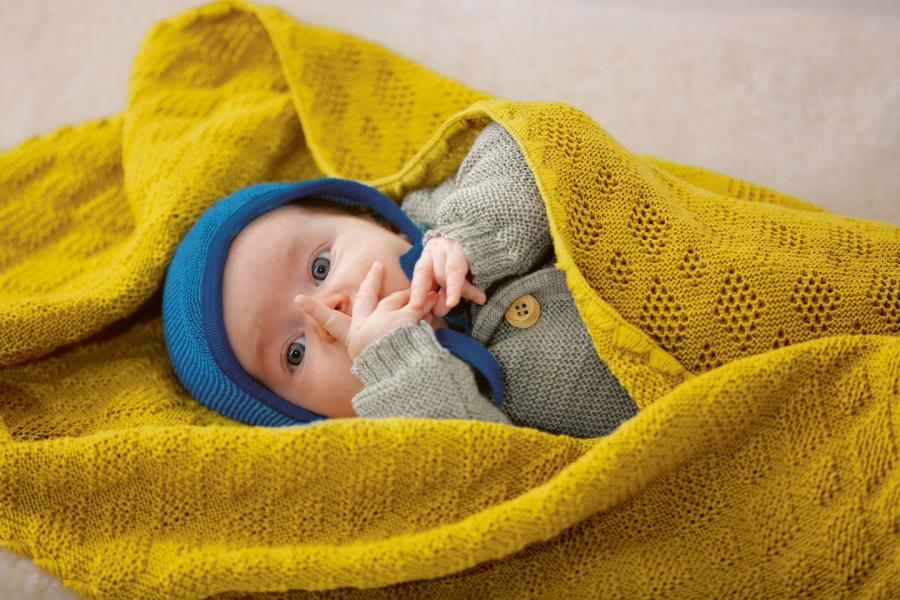 Disana - Couverture bébé en laine mérinos bio - curry