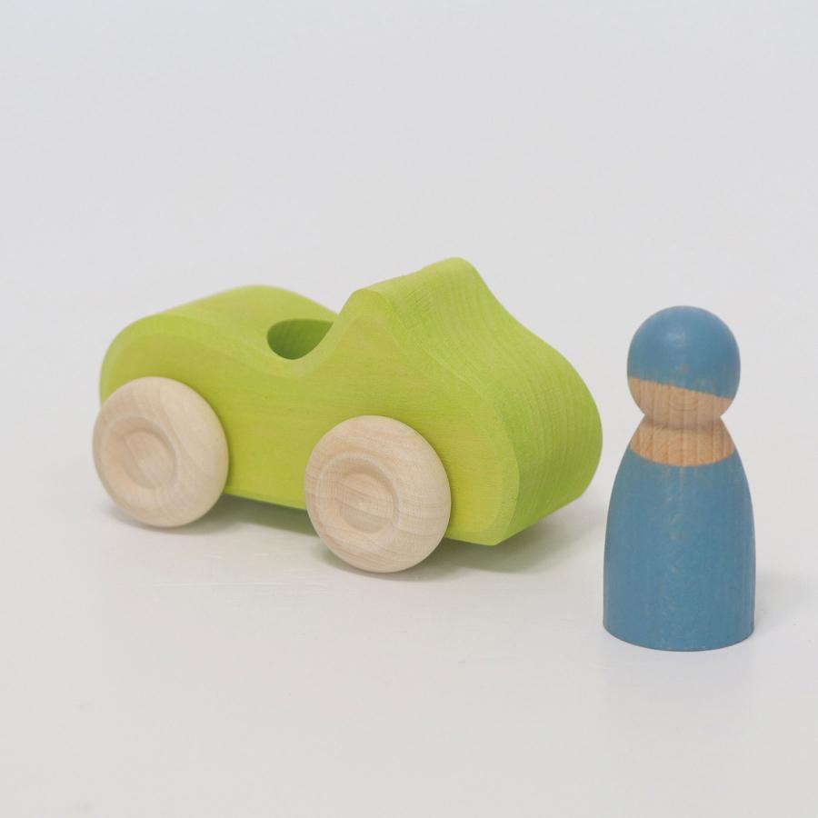 Grimm's - Voiture cabriolet vert en bois avec bonhomme